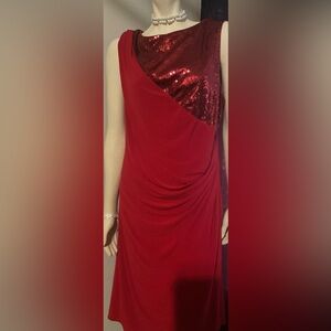 R&M Richards One-Shoulder Red Sequin Accent Evening Dress